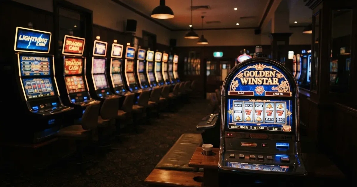 Rows of electronic gaming machines lit up inside a suburban pub near Adelaide's CBD.