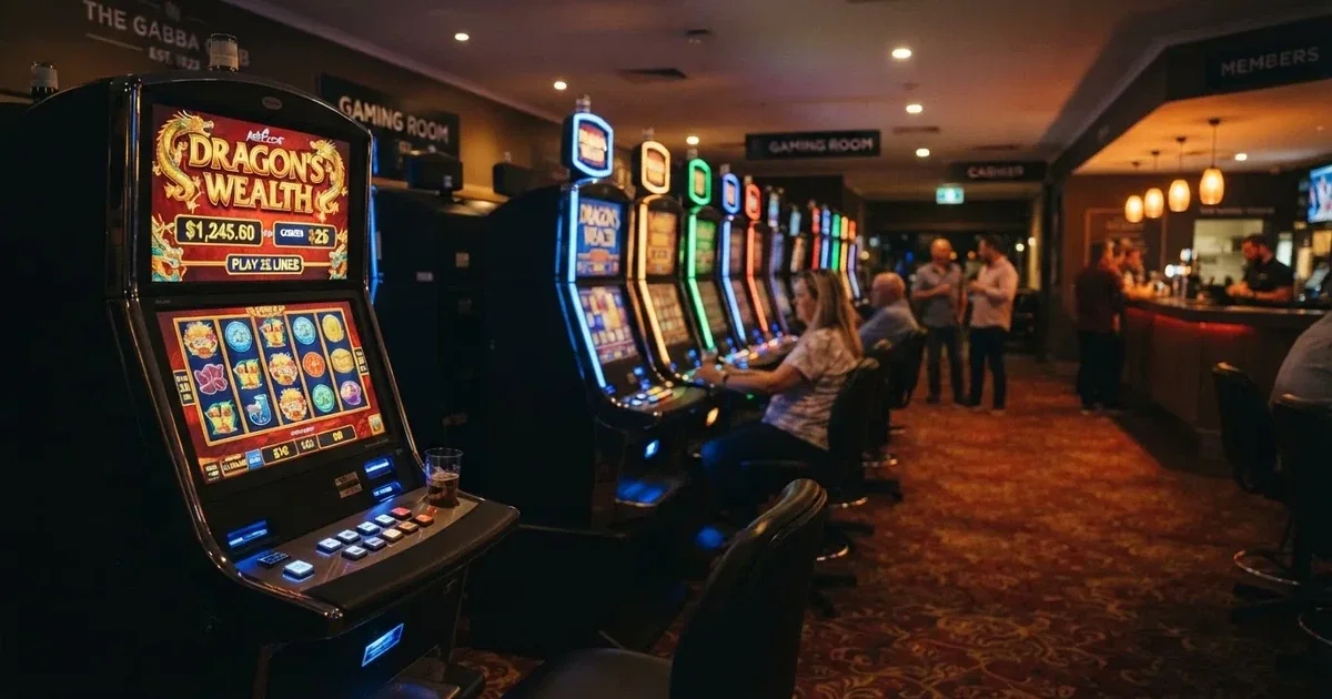 A row of gaming machines inside a licensed club in suburban Brisbane.