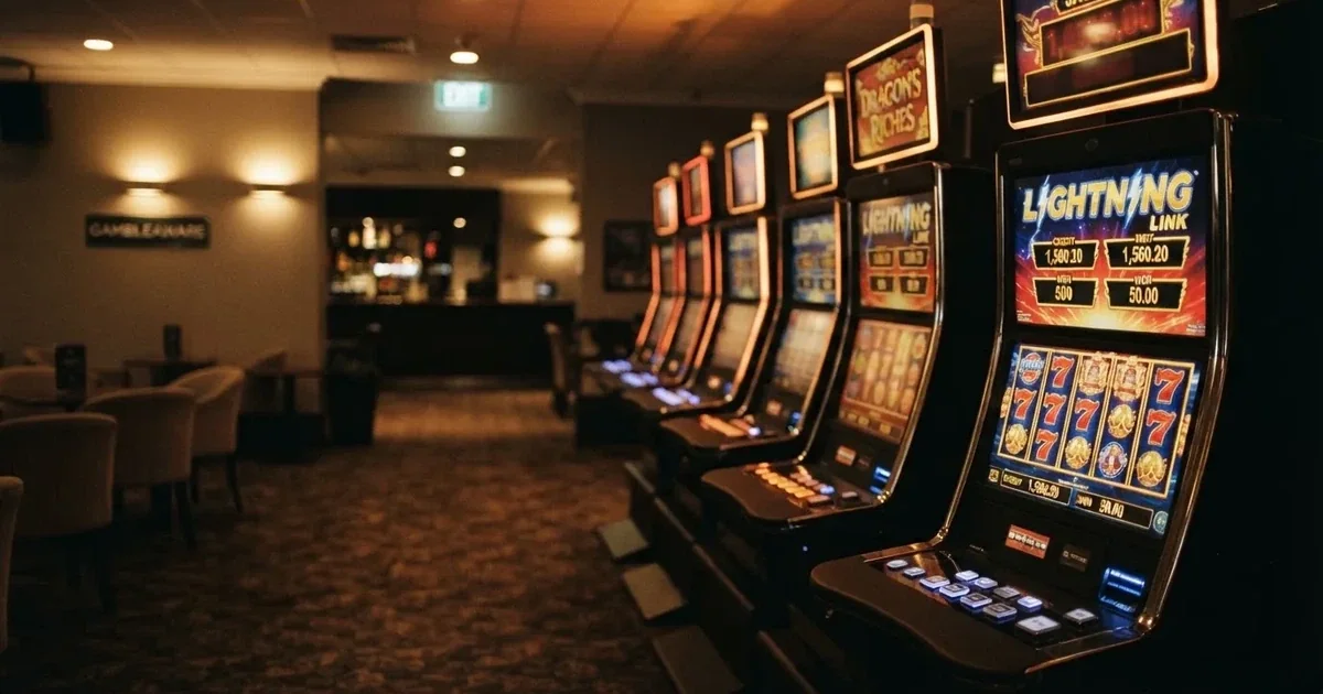 Gaming machines lined up inside a licensed club in central Canberra.