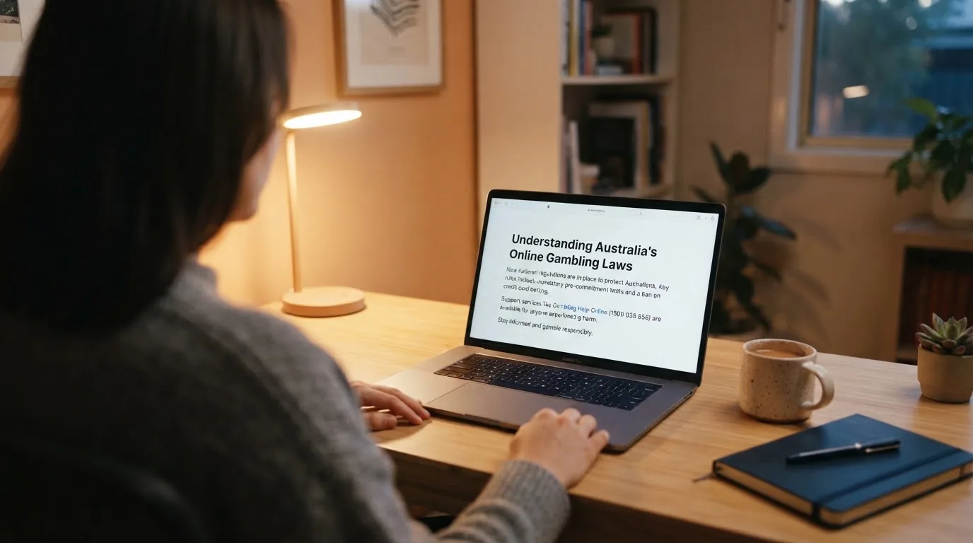 A person at a laptop reading a plain-language explainer article at a home desk.