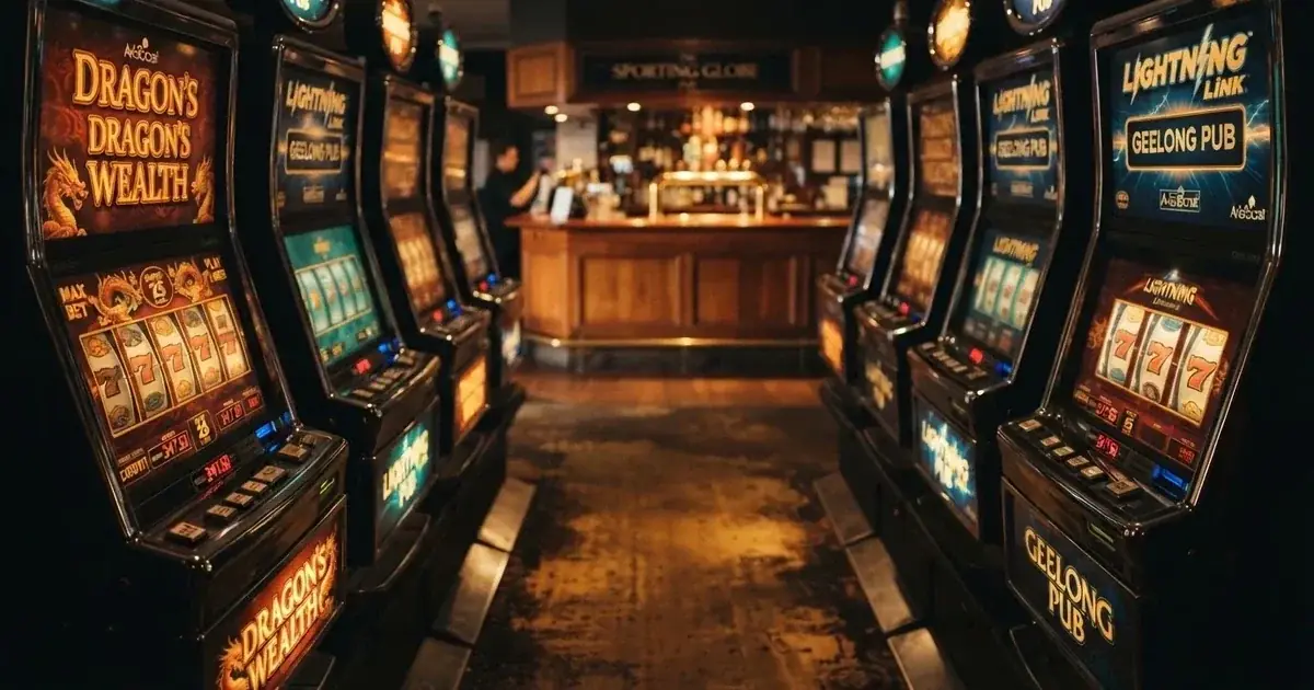 Electronic gaming machines inside a licensed pub in Geelong's town centre.