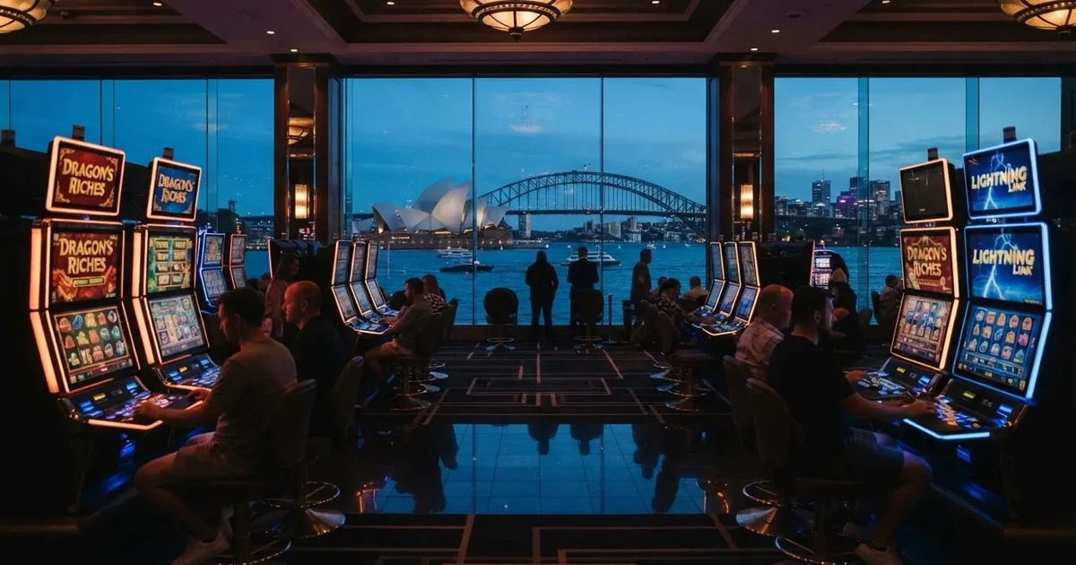 A casino gaming floor overlooking the harbour precinct in Sydney.