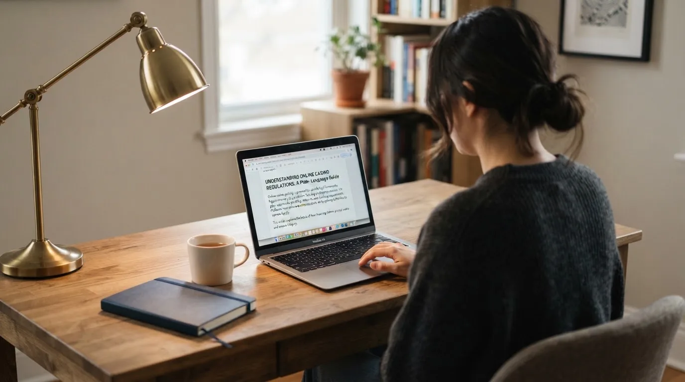 A person at a laptop reading a plain-language explainer article at a home desk.