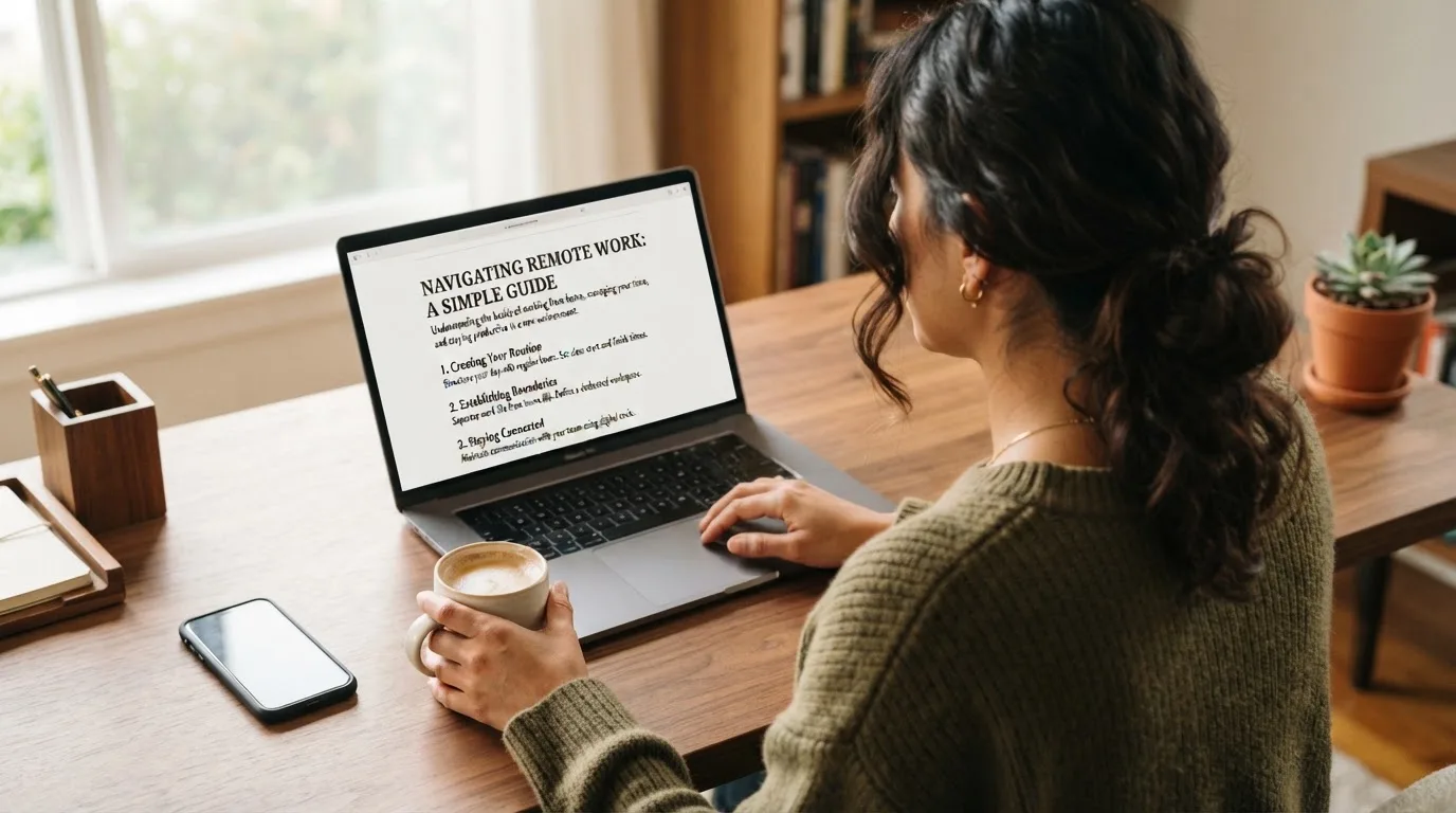 A person at a laptop reading a plain-language explainer article at a home desk.