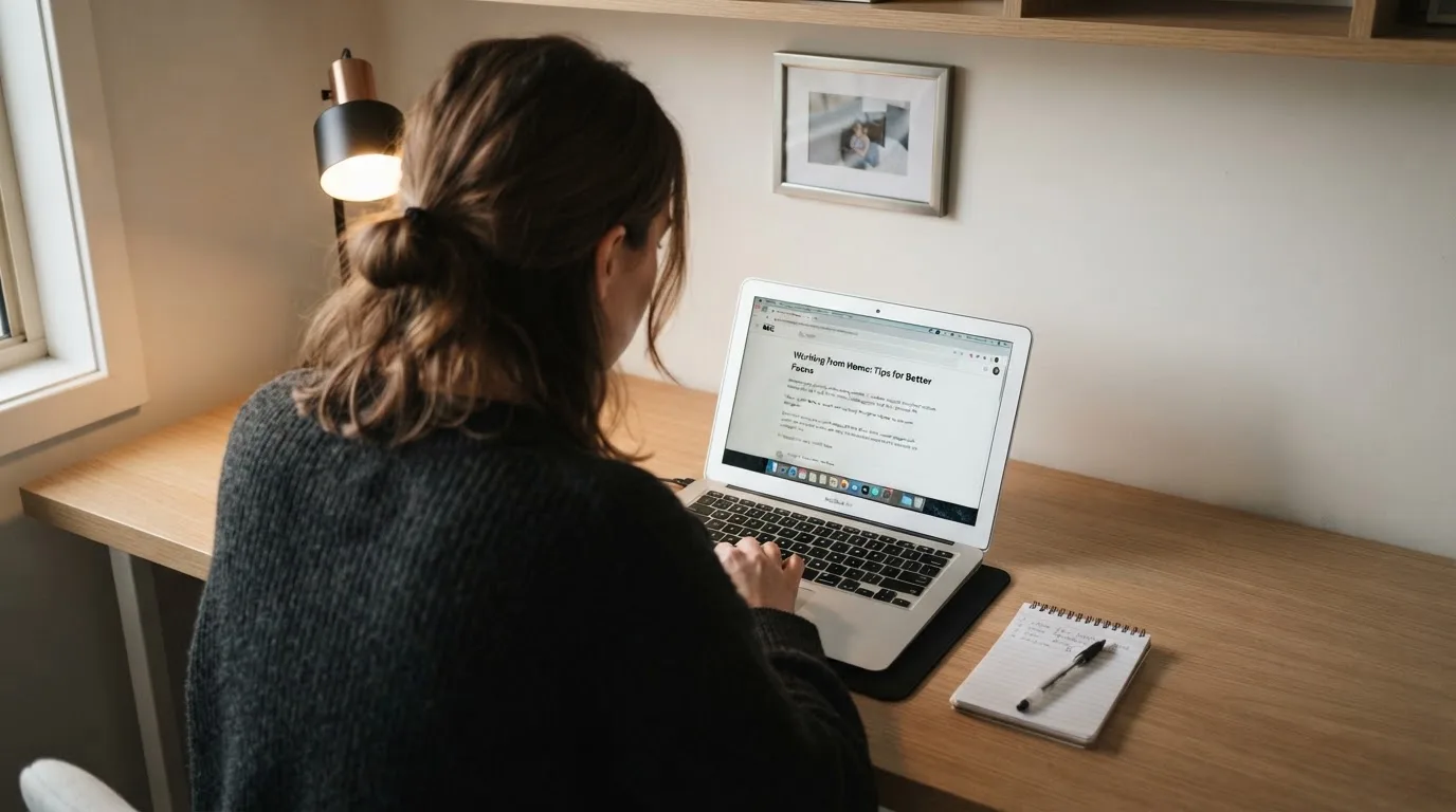 A person at a laptop reading a plain-language explainer article at a home desk.