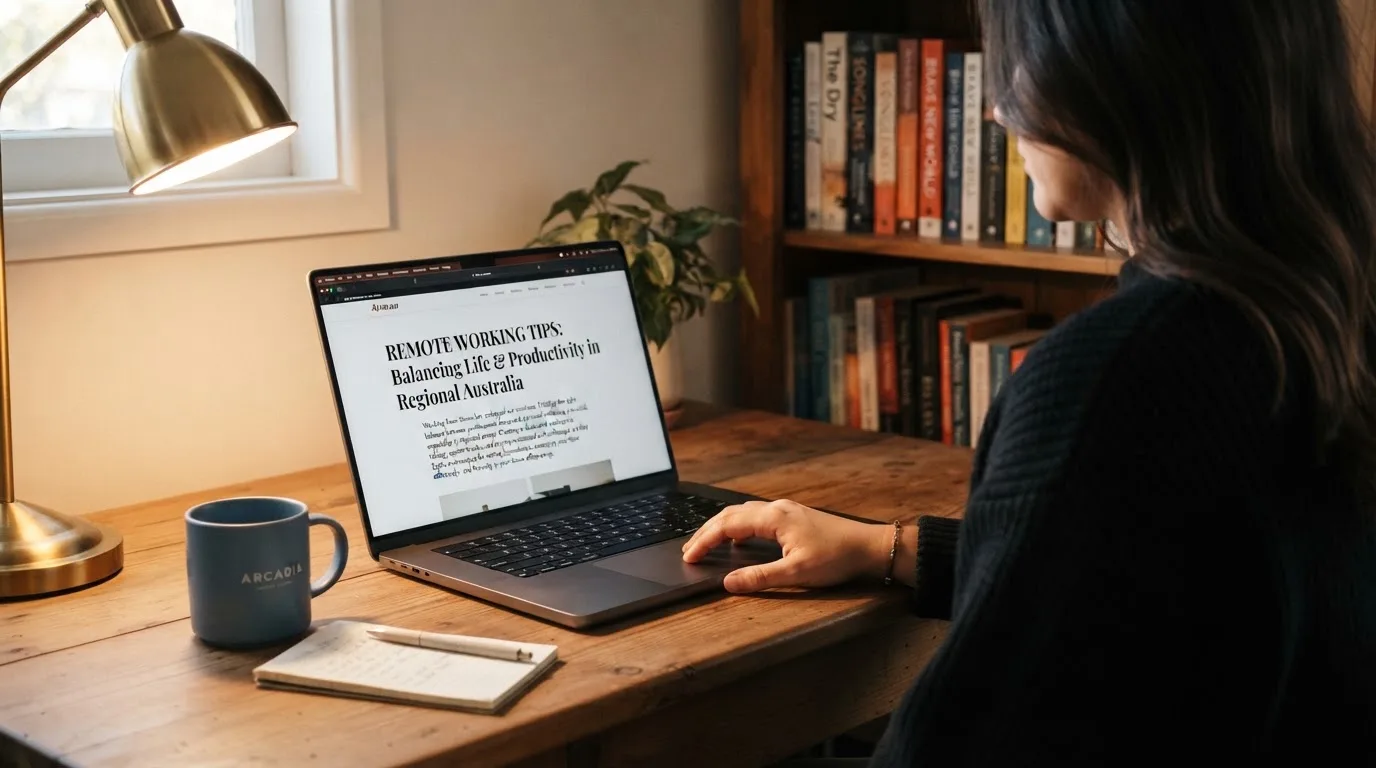 A person at a laptop reading a plain-language explainer article at a home desk.