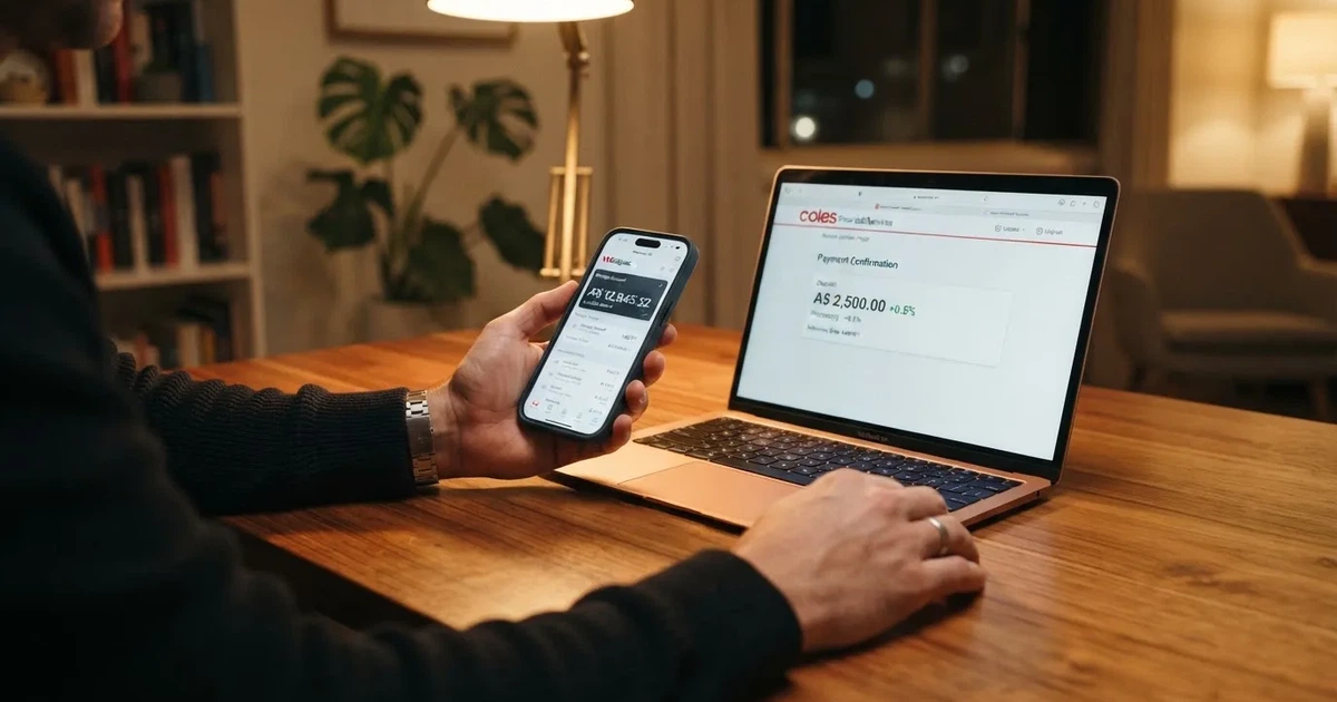 A smartphone screen showing a digital wallet balance next to a laptop cashier page.