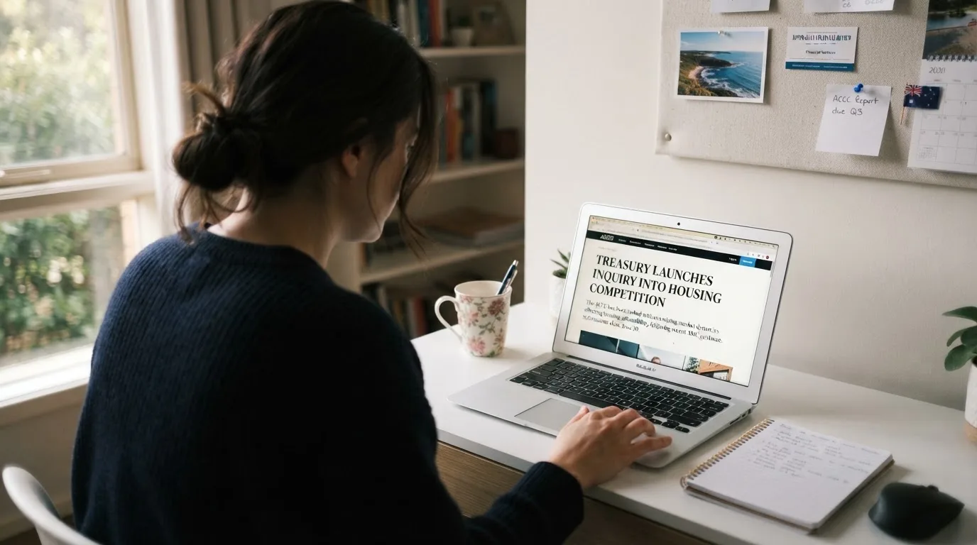 A laptop screen split between two browser tabs, one showing a comparison table and the other a search results page.