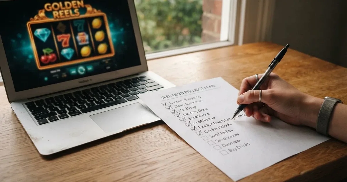 A hand ticking off boxes on a printed checklist next to a laptop.