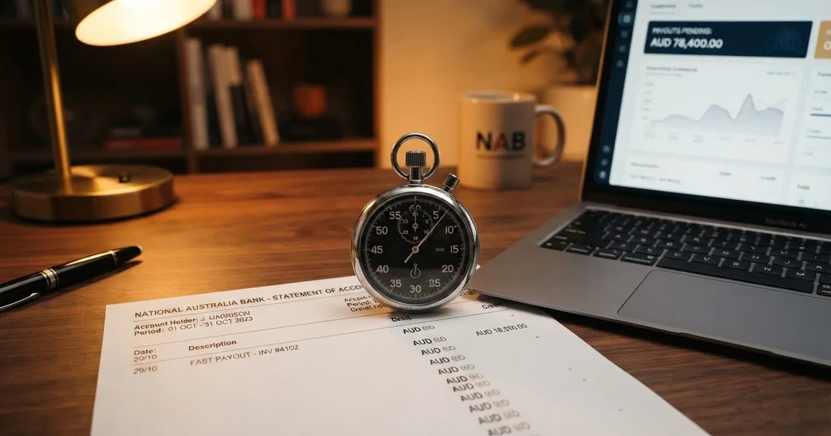 A stopwatch sitting on top of a bank statement next to a laptop keyboard.