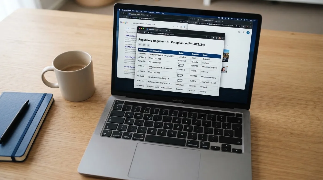 A laptop screen split between two browser tabs, one showing a comparison table and the other a search results page.
