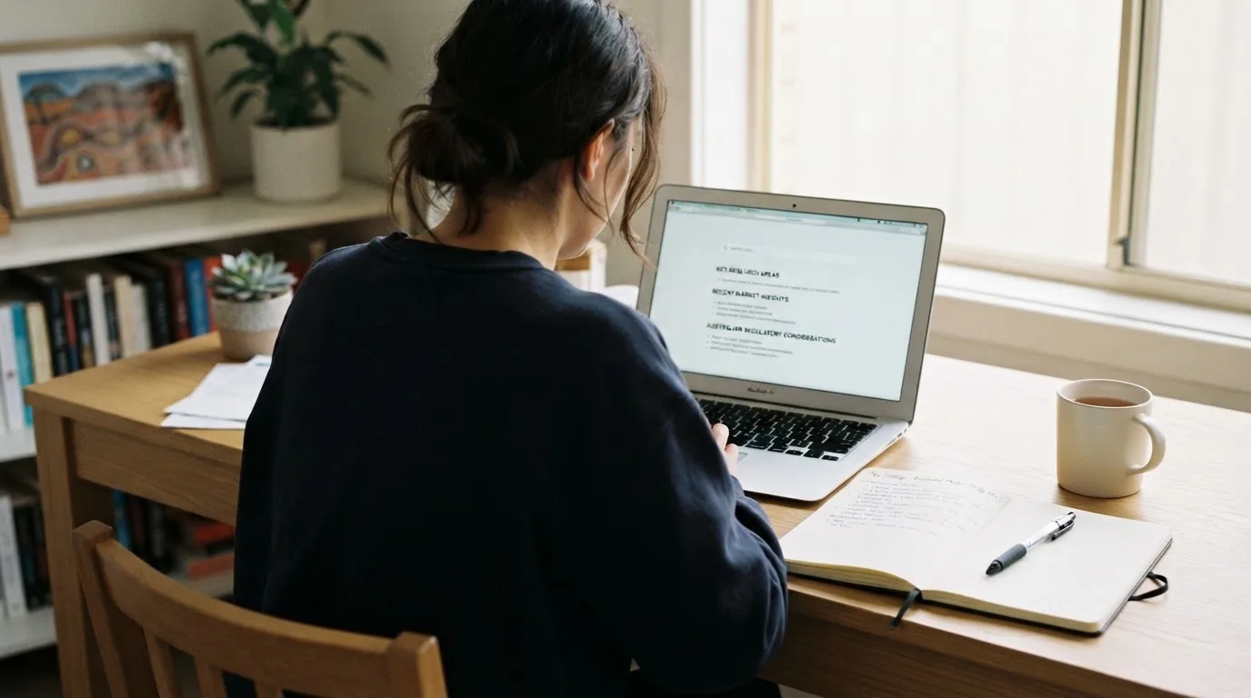 A laptop screen split between two browser tabs, one showing a comparison table and the other a search results page.