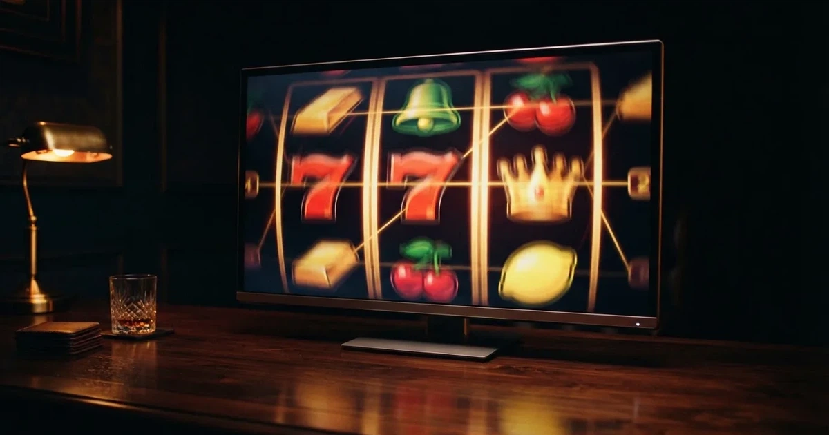 A close-up of a slot reel display shown on a monitor, no other windows open.