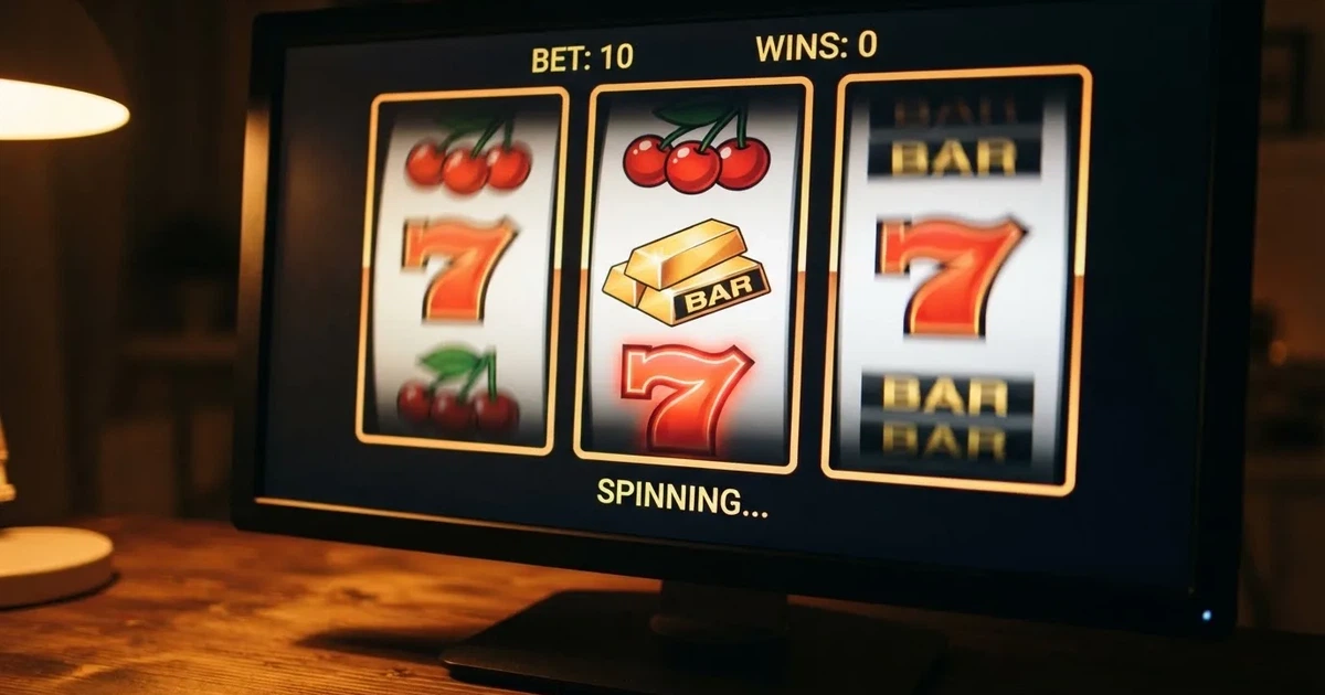 A close-up of a slot reel display shown on a monitor, no other windows open.